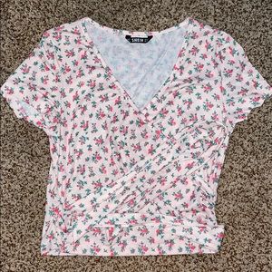 Pink Floral Tie-up Shirt